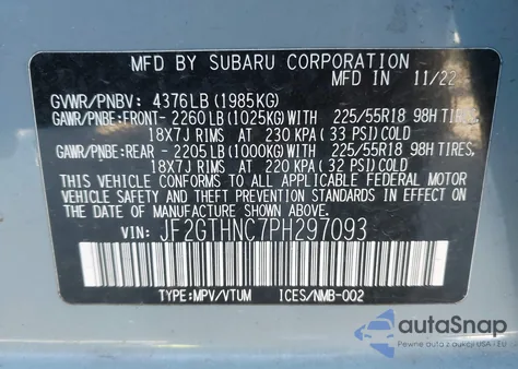 2023 Subaru Crosstrek Limited from USA, damaged, VIN JF2GTHNC7PH297093